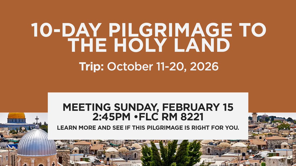 A few spots remain for the upcoming Holy Land pilgrimage. Join us for an informational meeting this Sunday at 2:45 PM in the Family Life Center, upstairs in Room 8221, to learn more and see if this journey is right for you.
FBCMadison.org/Events