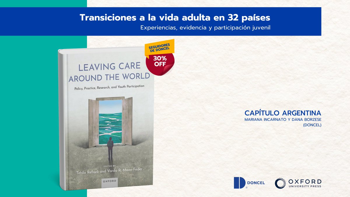 Experiencia de DONCEL en publicación global sobre egreso de cuidados. Cap. Argentina por <a href="/marianainc/">Mariana Incarnato</a>  y <a href="/DanaBorzese/">Dana Borzese</a> . 
Datos y políticas de 32 países sobre transición a la vida adulta. 
¡30% OFF! Envía PROMO por DM. bit.ly/3MriVVC 
#OtroModoDeCuidar