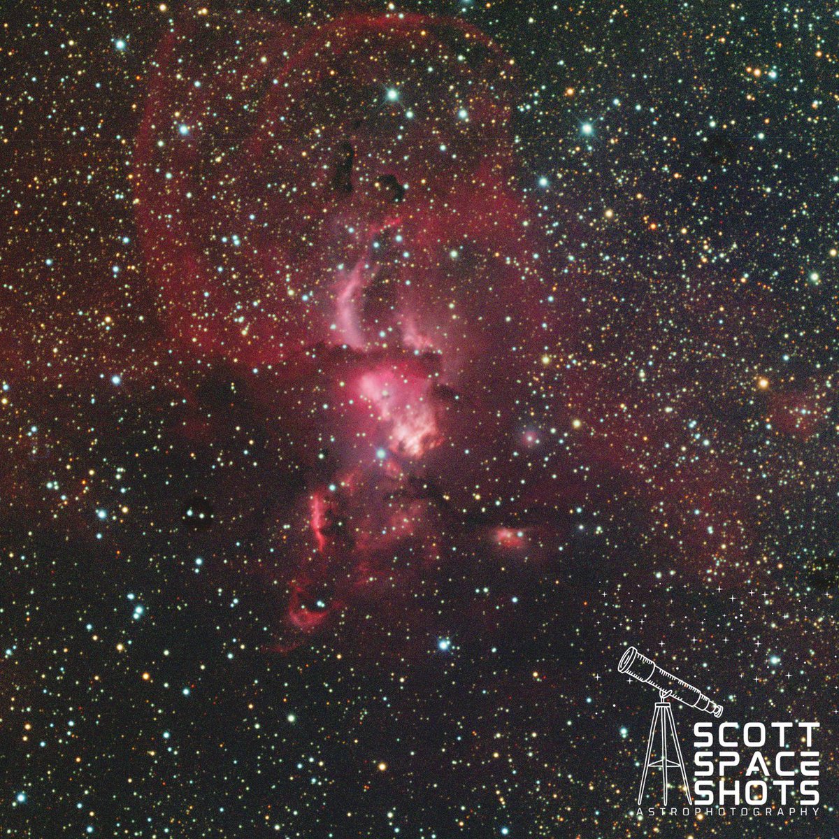 ScottSpaceShots's tweet photo. This is NGC3576, a powerful star forming region about 9,000 light-years away in the constellation Carina.

Also known as the Statue of Liberty Nebula, I kind of see it too... if Lady Liberty were made of glowing hydrogen and sculpted by radiation from massive newborn stars :) https://t.co/rO9Mc9rgd3