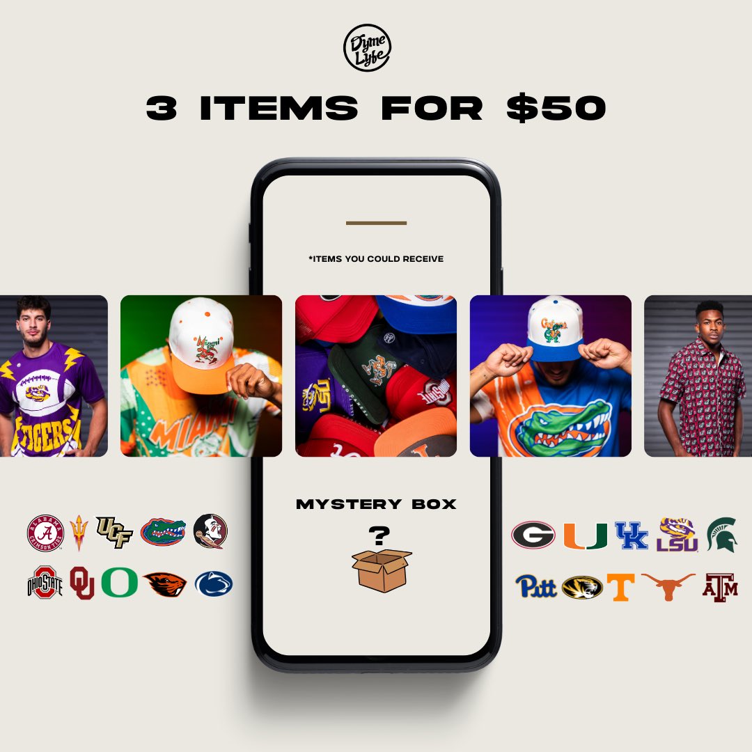 1. Select your team 💪 2. Select your size 👌 Then we’ll do the rest! 3 items ($150 value) for only $50 right now at DYMELYFE.com 🔥 Grab your Mystery Box while supplies last