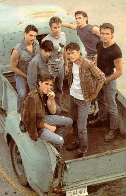 Gibboanxious's tweet image. Tom Cruise, Emilio Estevez, C. Thomas Howell, Patrick Swayze, Ralph Macchio, Rob Lowe and Matt Dillon, 1983