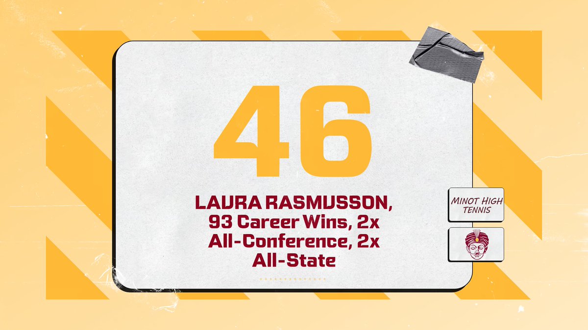 MinotTennis's tweet photo. 46 Days! Laura Rasmusson represented Minot High well in the early 2000s. 93 career wins; All-Conference 1999, 2001; All-State 1999, 2001. 🎾 #MinotStrong #Majettes https://t.co/qzVaQIP3Dn