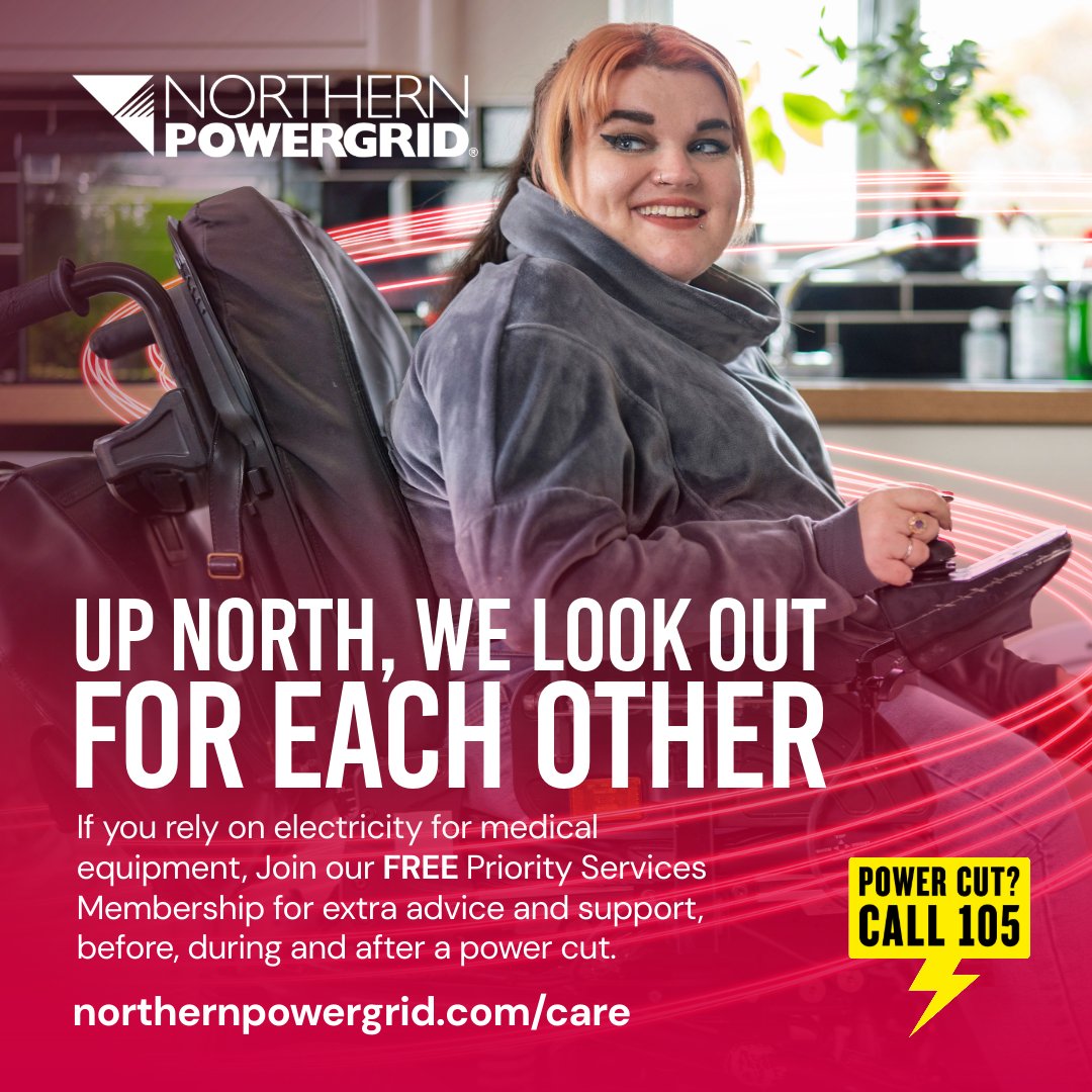 Northpowergrid's tweet image. If you have reduced mobility, long term medical needs, or rely on electricity for medical equipment, sign up to our FREE Priority Service Membership today, for extra help and advice tomorrow🔗northernpowergrid.com/care or call 0800 169 2996.
#PriorityService #ExtraCare