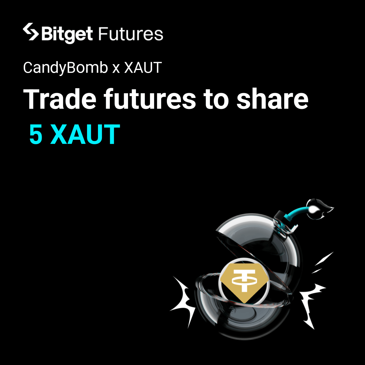 bitget's tweet photo. New CandyBomb Alert on #Bitget! 🚨

Trade futures and claim your share of 5 XAUT @tethergold! 🍬💰

🗓️ Feb 12–26, 2026, 9:00 AM (UTC)

🔗 https://t.co/EHdBypdfbP https://t.co/3W0qD82RCi