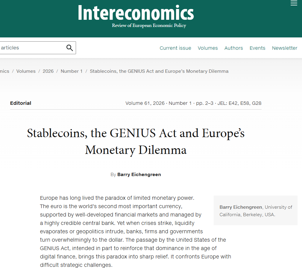 "Stablecoins, the GENIUS Act, and Europe's Monetary Dilemma" intereconomics.eu/contents/year/…