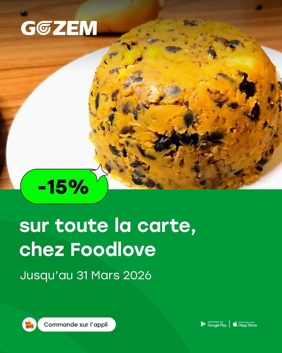 Venez profiter de -15% sur toute la carte de foodlove jusqu’au 31 mars !!! 😍😍😍

#gozem #gozemcameroun #promotion