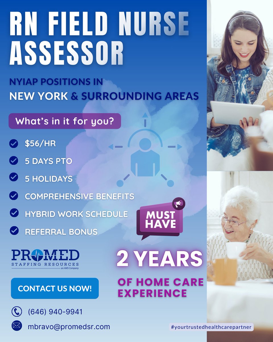 promed_staffing's tweet image. Ready for a nursing role that gives you flexibility without sacrificing pay? Contact mbravo@promedsr.com or call (646) 940 9941 to get started.

#promedsr #promed #uasassessment #assessmentnurses #nursejobsinnyc #nurseinnyc #nycjobs #staffingagency #maximus #visitingnurse