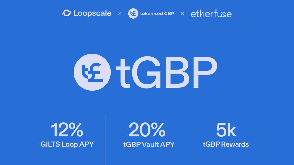 The British pound, now on Loopscale with @tokengbp's tGBP.

Deposit tGBP to the tGBP Vault and earn lending yield plus 5,000 tGBP in rewards to depositors over 3 months.

Also live: <a href="/etherfuse/">etherfuse</a>'s GILTS—tokenized UK government bonds. Deposit GILTS or tGBP. Loop for up to 12.2% APY.