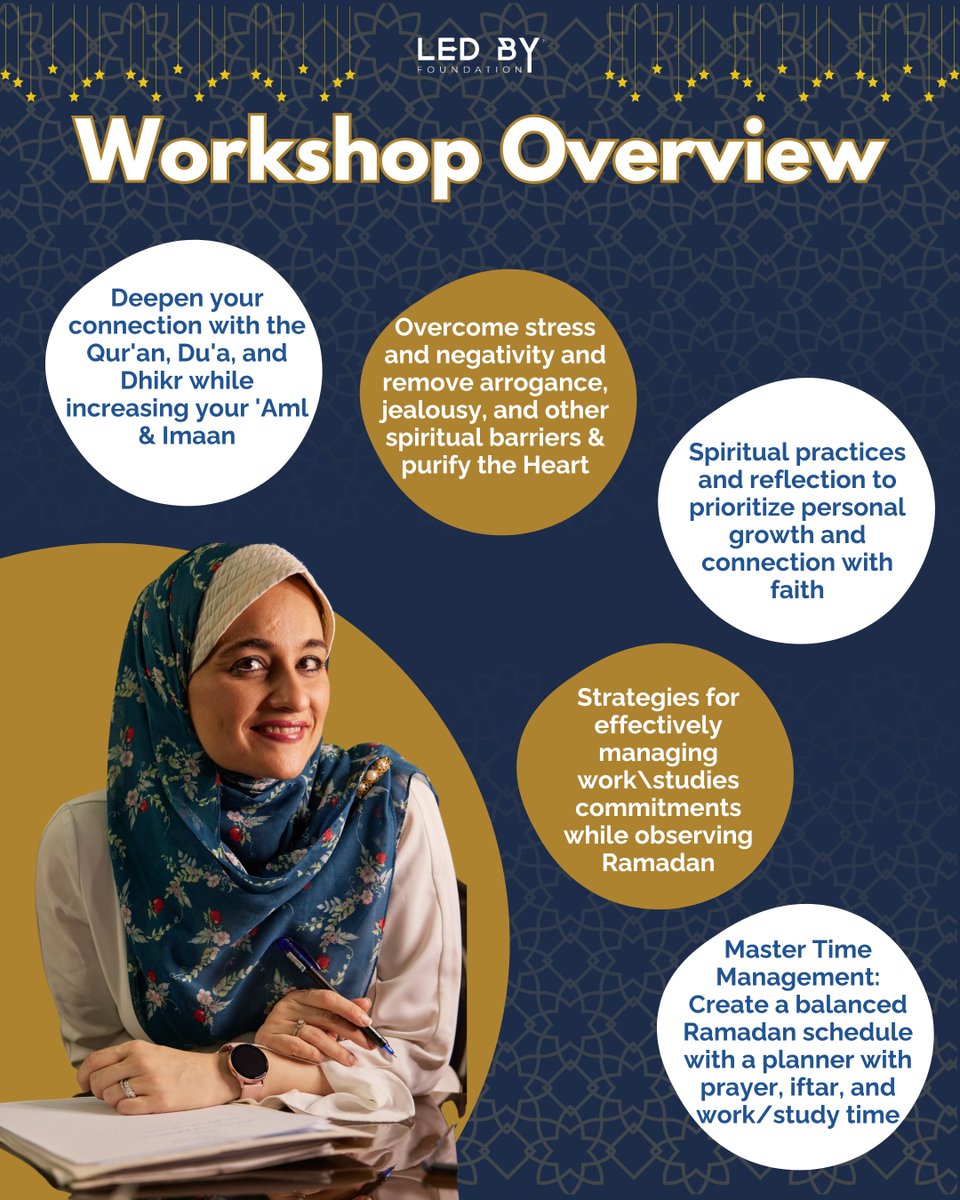 Struggling to balance work, studies, life &amp; spirituality this Ramadan? 🤯

Join our exclusive workshop with Arjumand Abdullah, Certified Quranic Guidance Coach, and design your Ramadan schedule with clarity, purpose, and balance.

✅ Register here- ledby.org/event-details/…
