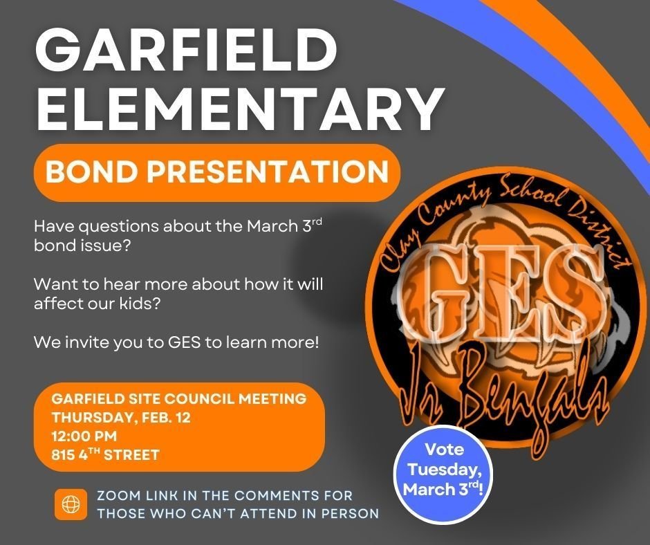 GarfieldBengals's tweet photo. We invite parents and community members to Garfield today to hear about the March 3rd tax-neutral bond vote! #celebrate379 https://t.co/ZlEp3KiPxg