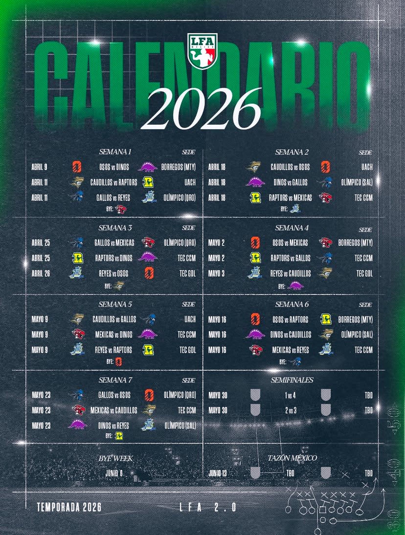 Cleriga's tweet image. Listo el calendario @LFA_Mex 
Temporada 2026
#GamePlan @LAuTrEK