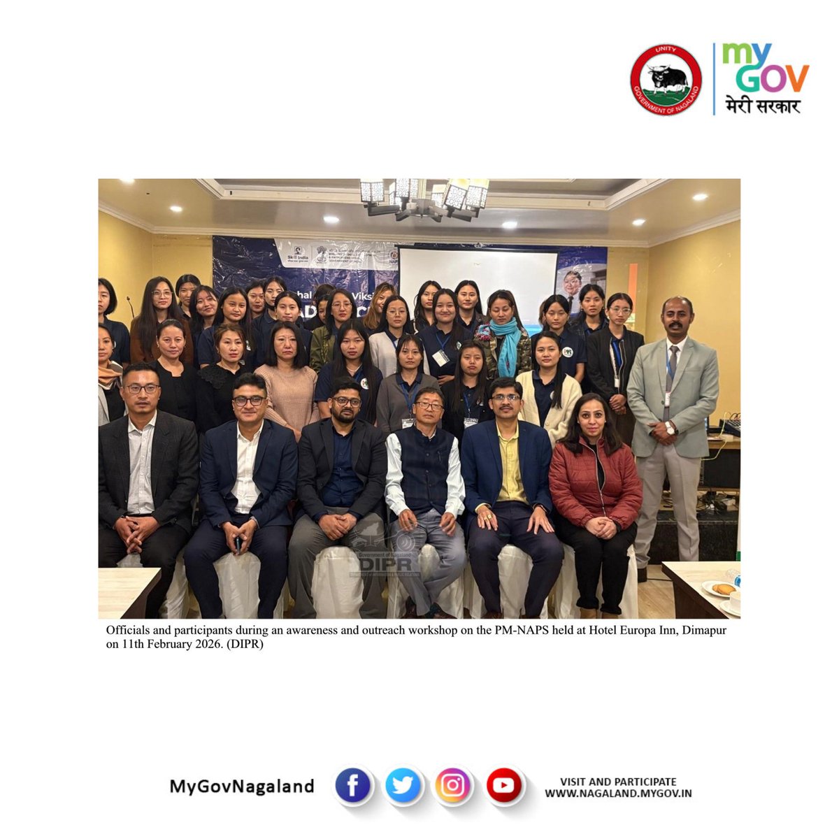 A one-day awareness and outreach workshop on the PRIME MINISTER NATIONAL APPRENTICESHIP PROMOTION SCHEME (PM-NAPS) was successfully conducted on 11th February 2026 at Hotel Europa Inn, Dimapur. 
<a href="/dipr_nagaland/">DIPR Nagaland</a>