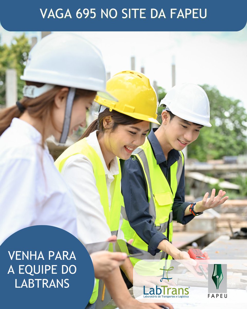 LabtransUFSC's tweet image. 🎓🚧 OPORTUNIDADE DE MESTRADO EM ENGENHARIA CIVIL NO LABTRANS!

Se você quer aprofundar seus conhecimentos e atuar em projetos estratégicos na área de Infraestrutura e Tecnologia em Rodovias (ITR), essa é a sua chance!

🔎 Atividades:
• Apoio nas atividades dos projetos da