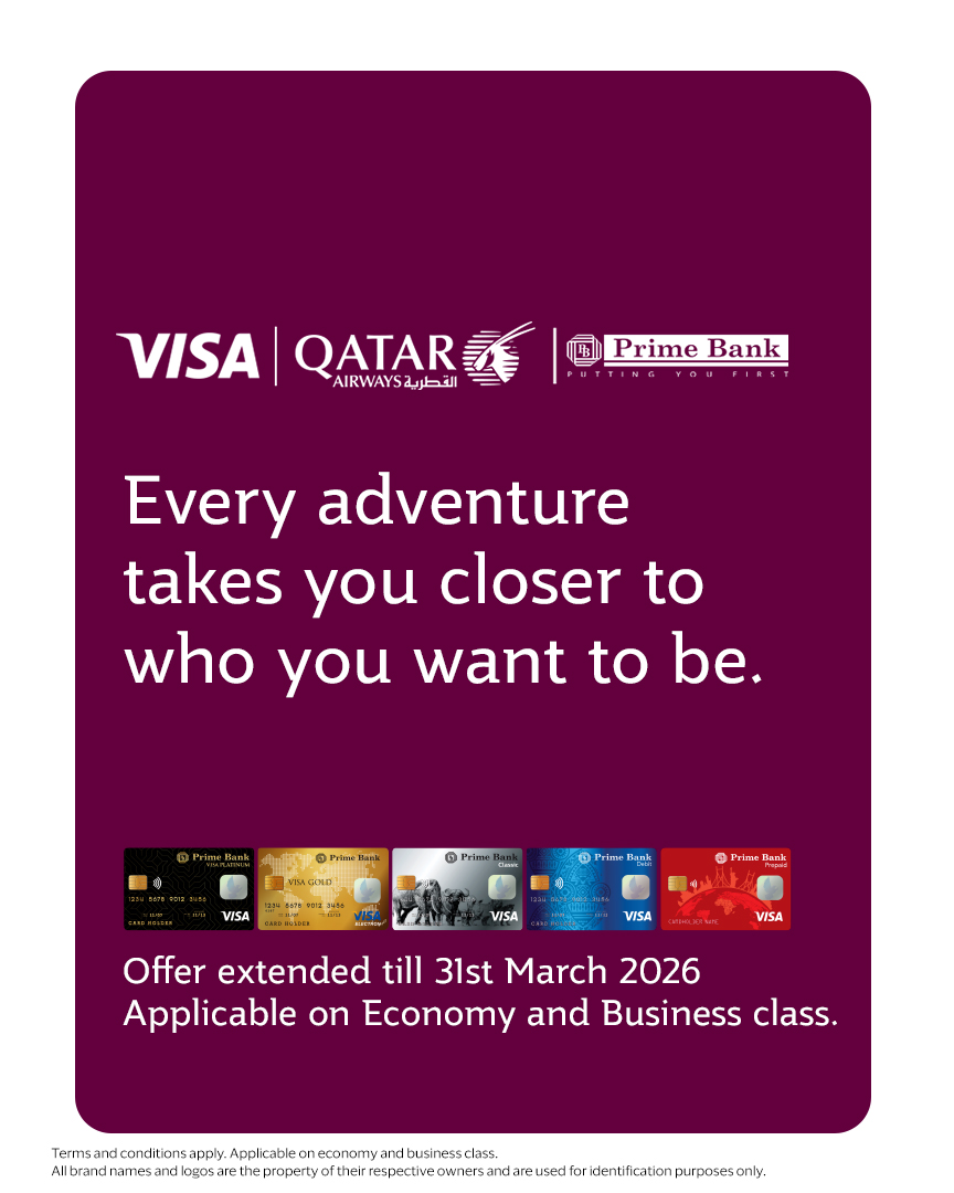 PrimeBankAfrica's tweet image. Awaken your love for travel. Fly for less with Qatar Airways and enjoy up to 12% off when you pay with your Prime Bank Visa Card.

Book on qatarairways.com/qrvisa and use code VISA.
Valid until 31 March 2026. T&amp;amp;Cs apply.

#PayWithVisa #PrimeBank #PuttingYouFirst #Visa #WeAccept