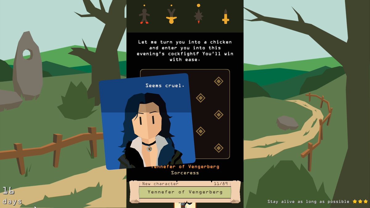thewitcher's tweet image. Reigns: The Witcher is a card-swiping, decision-making game – your choices must be carefully balanced. Each run must be a grander performance than the last.

It’s up to you on how your story evolves.

⚔️ reignsgame.com/witcher
