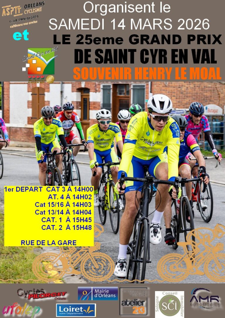 ASPTTOrleans's tweet photo. 🚴‍♂️🏆🚲 GRAND PRIX CYCLISTE DE ST-CYR-EN-VAL
"Souvenir Henry LE MOAL" organisé par l'ASPTT Orléans Cyclisme le samedi 14 mars 2026 après-midi à 14h00 à Saint-Cyr-en-Val (rue de la gare). Toutes les infos sur https://t.co/ksJRfxtPSM (page "calendrier").
#cyclisme #grandprix #ufolep https://t.co/ehXiwgjMB3