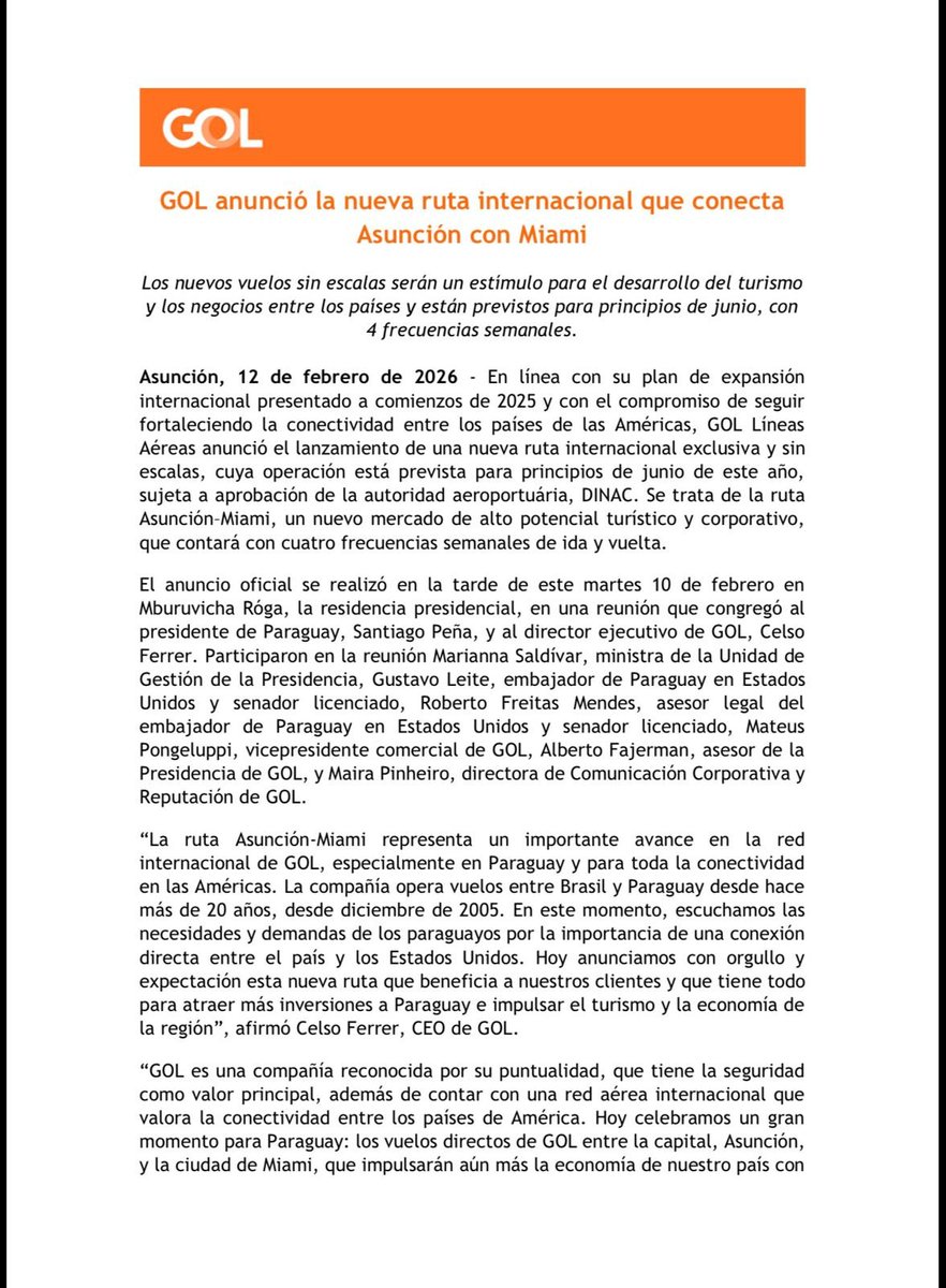 sebaalvareza's tweet photo. CONFIRMADO, ES OFICIAL: HABEMUS VUELOS DIRECTOS ASUNCIÓN-MIAMI.

Lo confirmó el embajador @Gustavoleitepy hace instantes.

Cuatro frecuencias semanales, ida y vuelta. https://t.co/XMgYFj4nkZ