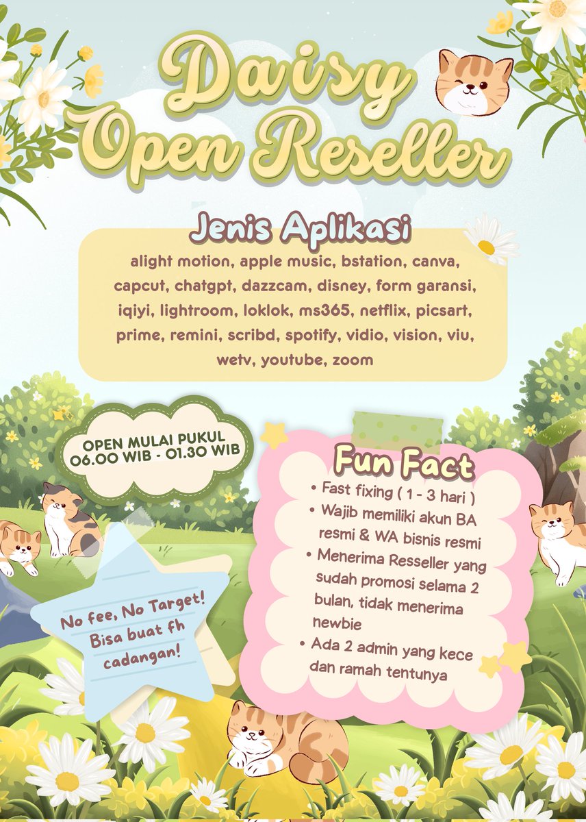 🌼Daisy Reseller Lagi Open Reseller! 
Banyak stok aplikasi yang siap bikin daganganmu selalu ready. 
EiTsss~ ngga perlu dana tambahan 💸
Cukup ikutin rules yang ada di pict bawah, kamu udah bisa join Daisy Reseller 💐 Gaskeun langsung!
DM : <a href="/cuujtie/">Ve⁠</a>
#zonauang