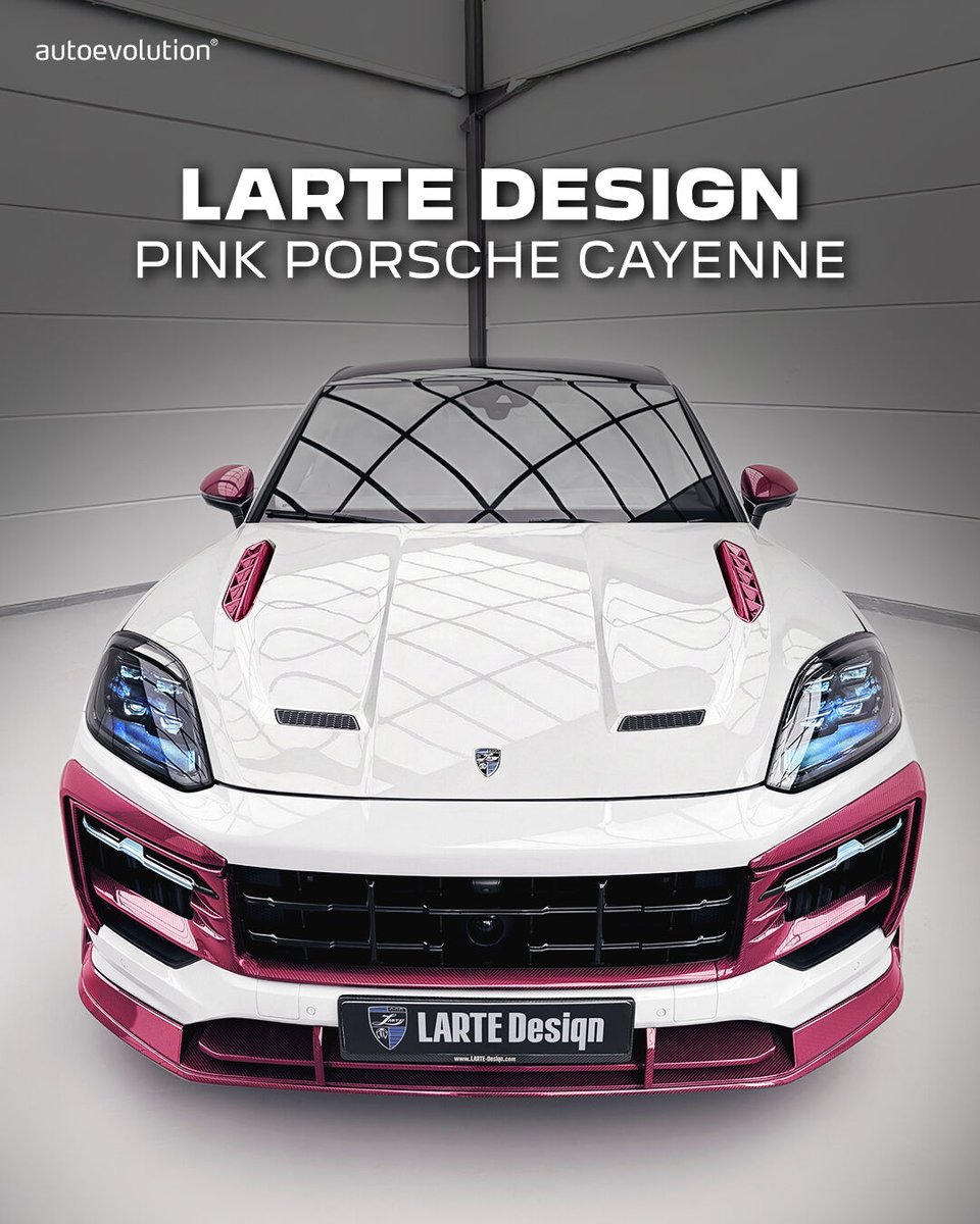 autoevolution's tweet image. In 2026, LARTE Design takes its most talked‑about color story to the next level with a dedicated pink Porsche Cayenne project for Europe. Built around the LARTE Edition package, the car debuts with a complete exterior kit in signature pink pre‑preg carbon fiber.

#lartedesign