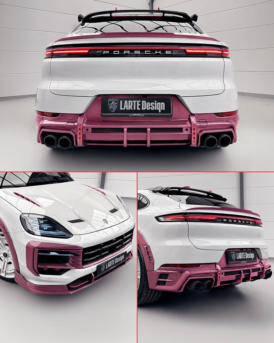 autoevolution's tweet image. In 2026, LARTE Design takes its most talked‑about color story to the next level with a dedicated pink Porsche Cayenne project for Europe. Built around the LARTE Edition package, the car debuts with a complete exterior kit in signature pink pre‑preg carbon fiber.

#lartedesign