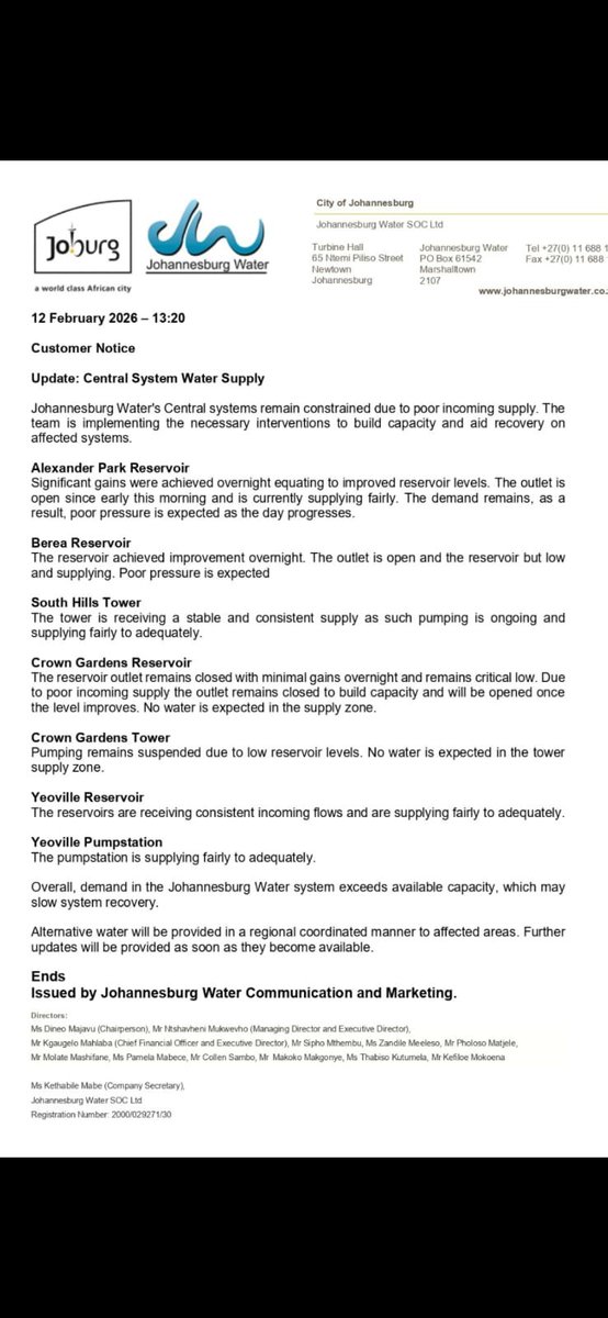 Update from <a href="/JHBWater/">Johannesburg Water</a>