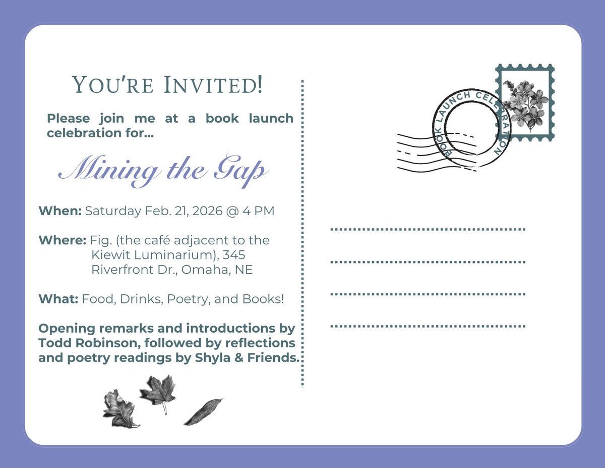 shyspark's tweet photo. For all the local CB &amp; Omaha peeps... I'm having a party to celebrate my book, Mining the Gap! Huzzah!! We’ll share a few stories, read some poetry, nosh on some delightful snacks, and of course, there will be books! Details are on FB. https://t.co/aVNU6mCGX1 https://t.co/p9QBpybmSC