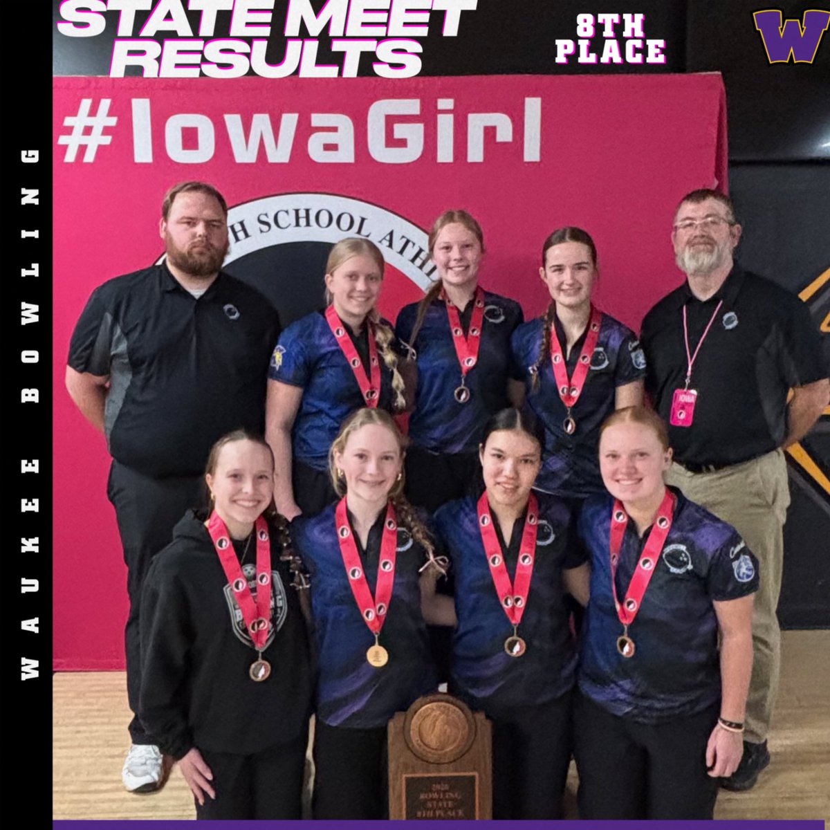 waukee_warriors's tweet photo. Congratulations to the Waukee girls bowling team on a great season and an 8th place finish at the 2026 3A State Bowling Tournament. 
#GoWaukee https://t.co/P6OE5FHqHH