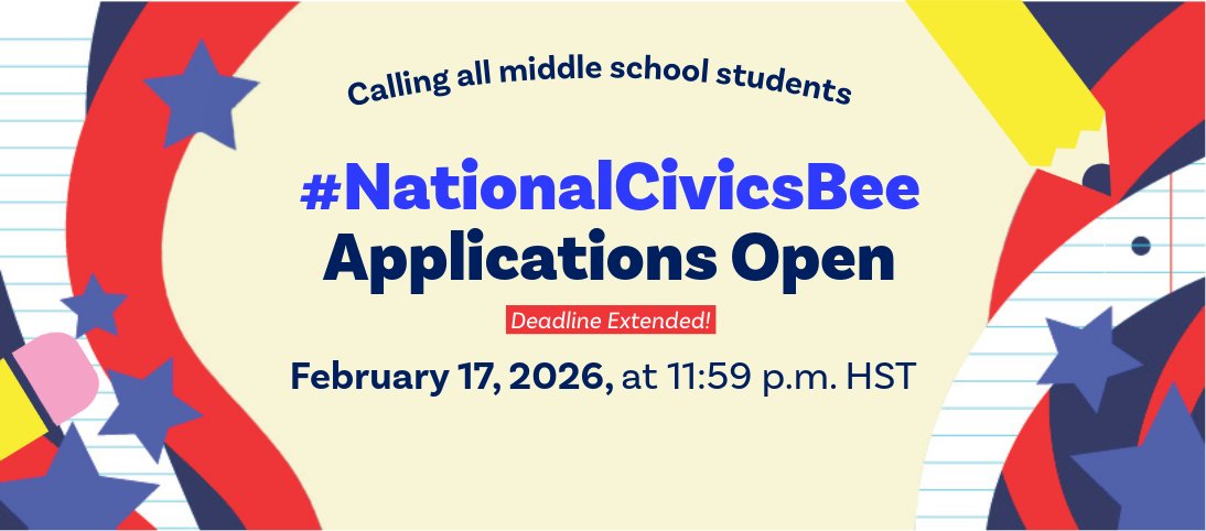 GV_chamber's tweet photo. The deadline to apply for the National Civics Bee is coming up on February 17th. All 6th - 8th graders (public/private/homeschool are invited to apply. More information at https://t.co/YZChSlB7Fo https://t.co/UP5EiJVHrB