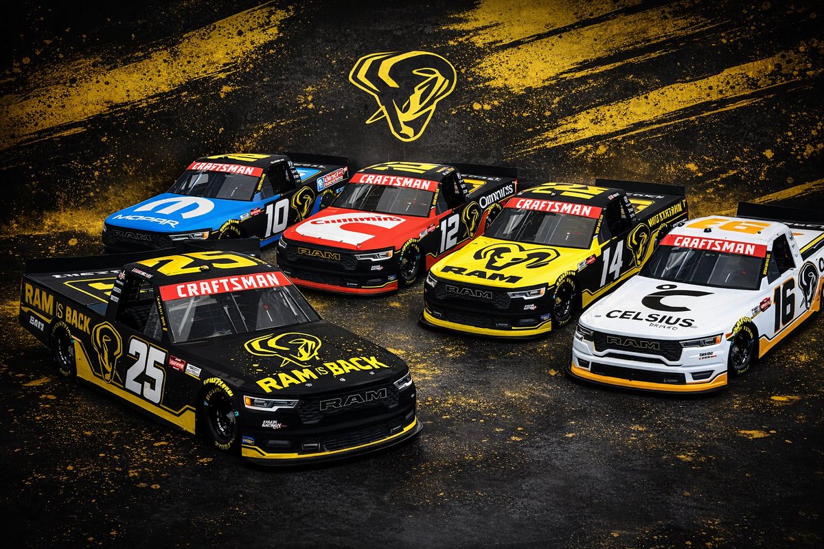 RamminIsRacing's tweet photo. Kaulig Racing & Ram Trucks spotter line up 

#10 Daniel Dye - [spotter] Frank Deiny (He spots for Ty Dillon in cup) 

#12 Brenden Butterbean Queen - [spotter] Derek Kneeland (he spots for Kyle Busch)

#14 Mini Tyrrell - [spotter] Brandon Benesch (he spots for Austin Dillon) 

#16 Justin Haley - [spotter] Brandon Lines (he spots for William Byron) 

#25 Free Agent Truck/Tony Stewart - [spotter] TJ Bell (he spots for AJ Allmendinger) 

#NASCAR #Ram