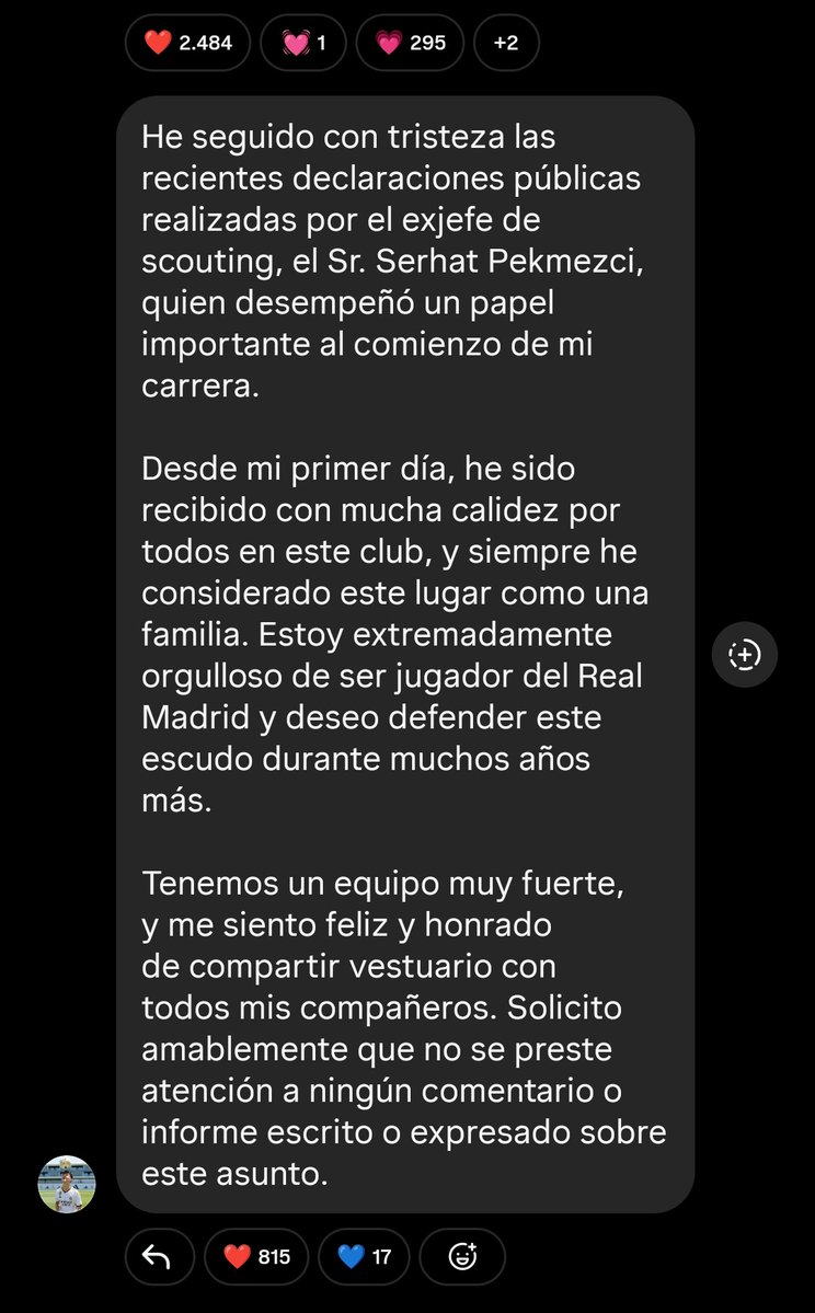 Arda Guler desmiente las declaraciones en su canal de difusión.
