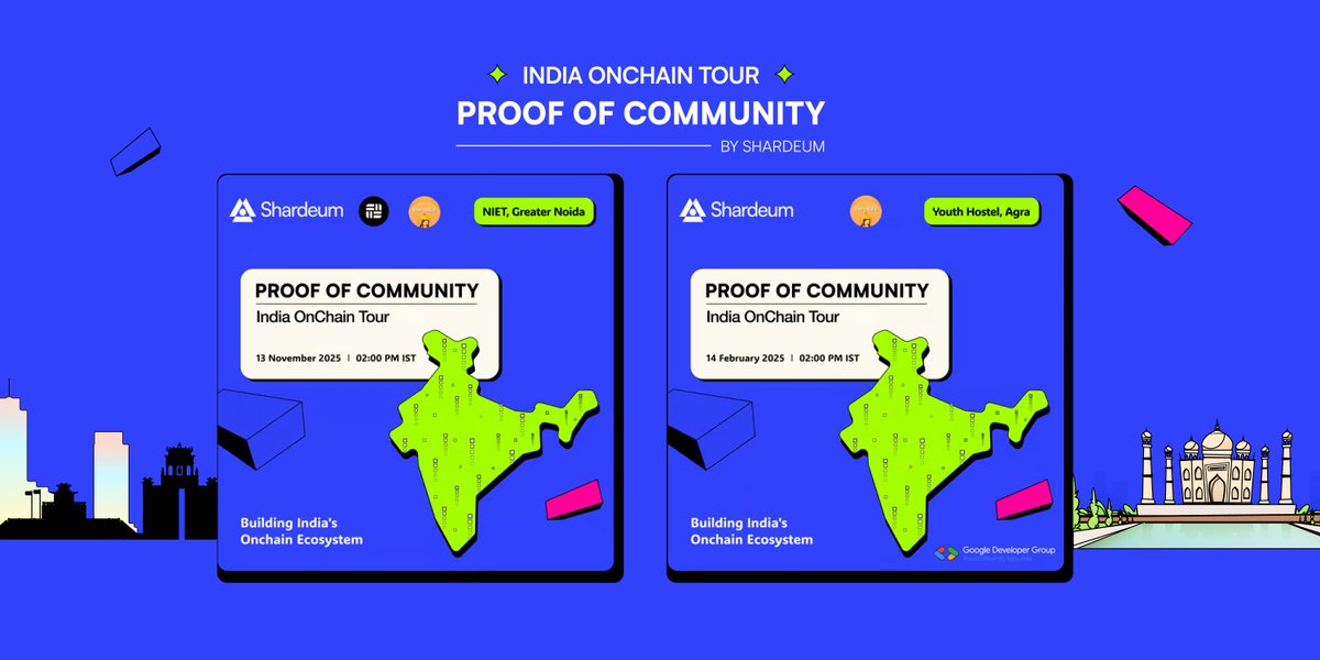 This week @ #POCIndiaOnchainTour 🇮🇳

📍 NIET, Greater Noida, 13th Feb'26: luma.com/gs8w1z58
📍 Youth Hostel Agra, 14th Feb'26: luma.com/alm1athf

See you there 👋