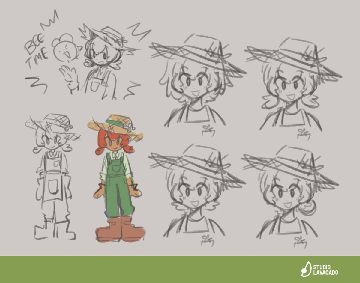 StudioLavacado's tweet photo. some concept art of our beloved protagonist! 

can't be a gardener without a big hat... 🌷👒

#indiedev #cozygame https://t.co/qIRKytvvuX