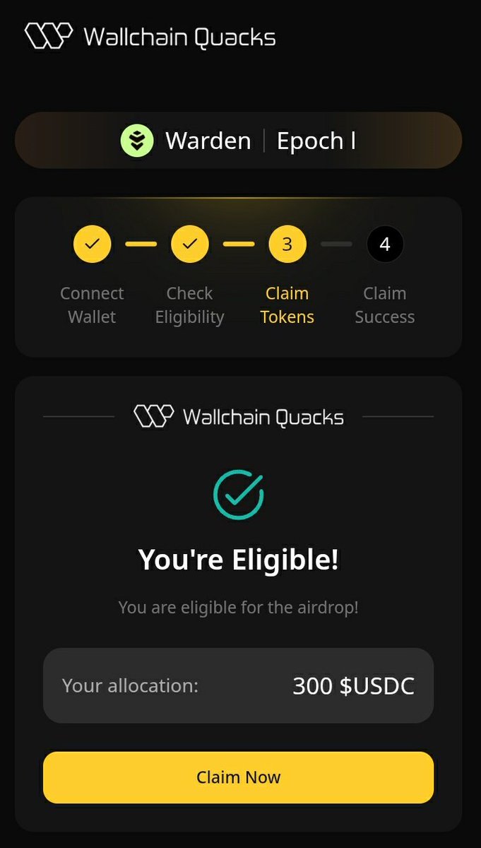 Gm guys! 

Just woke up with a surprise from <a href="/wallchain/">Wallchain Quacks</a> 

Never quacked much about warden but I got selected in random 25 winners.