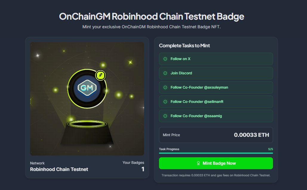 Robinhood ~ Public Testnet is Live!

✨ <a href="/RobinhoodApp/">Robinhood</a> has launched Robinhood Chain and Ethereum Layer 2 built on Arbitrum. 

✨ They Raised $5.77B

▶️ Claim Faucet here: faucet.testnet.chain.robinhood.com

▶️ You can Bridge here: portal.arbitrum.io/bridge?destina…

▶️ Buy your .hood Domain:
