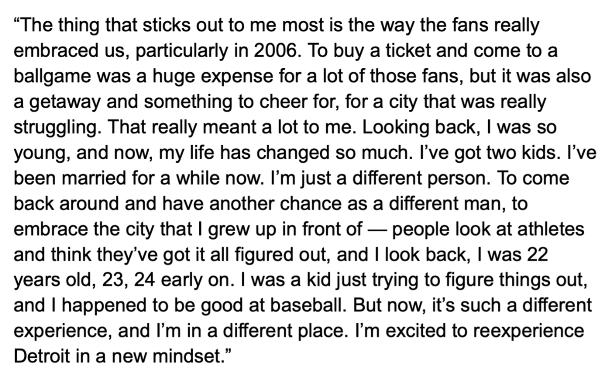 Justin Verlander on his connection to Detroit:

"I was a kid just trying to figure things out, and I happened to be good at baseball. But now, it's such a different experience, and I'm in a different place. I'm excited to reexperience Detroit in a new mindset." #Tigers