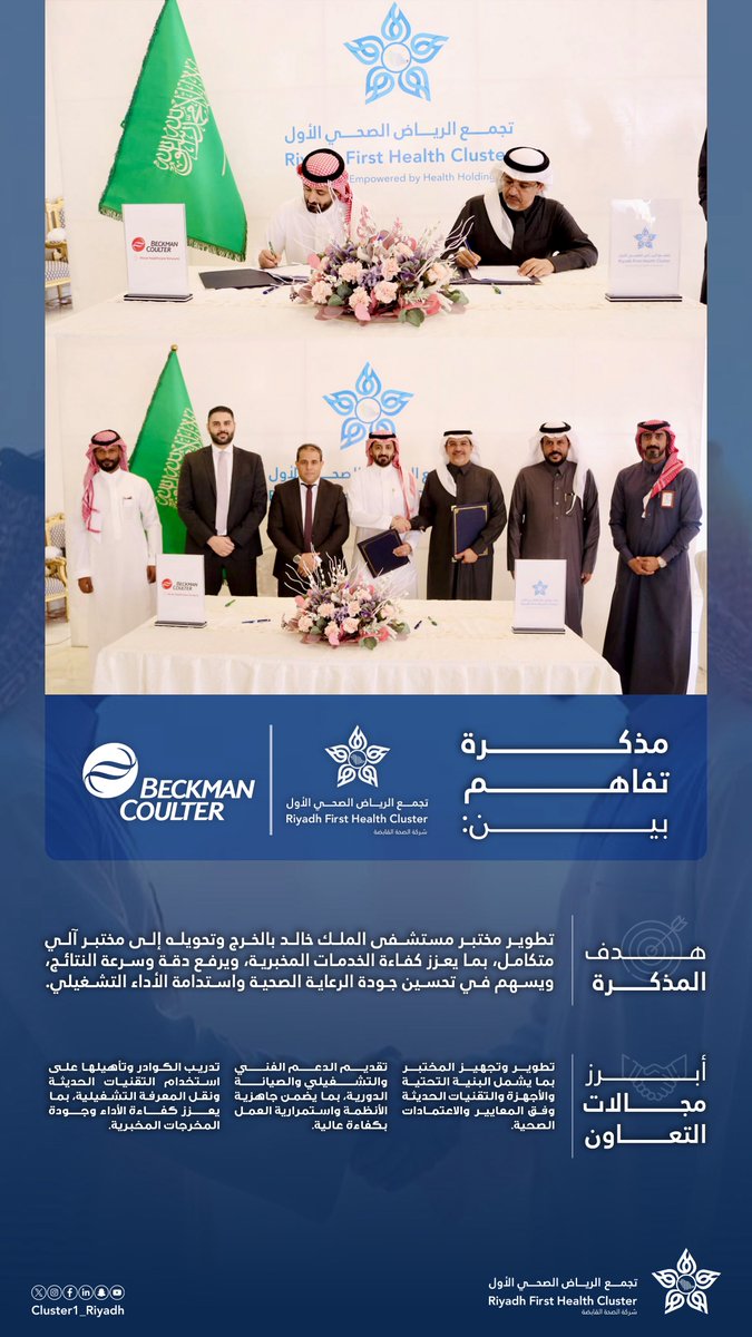 🤝| توقيع مذكرة تفاهم بين #تجمع_الرياض_الصحي_الأول وشركة بيكمان كولتر.