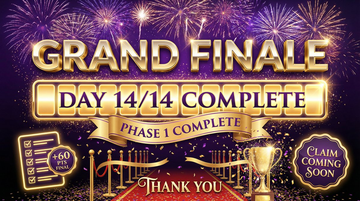 🎆 DAY 14 - THE GRAND FINALE!

This is it. The FINAL DAY of Phase 1!

⏰ Last chance to earn $IFIG points!
💰 Claim period starts soon!
🚀 Phase 2 coming...

Thank you for an incredible journey! 💜

FINAL Tasks (+60 pts):
✅ Like + RT + Comment + Check-in

Day 14/14 - COMPLETE