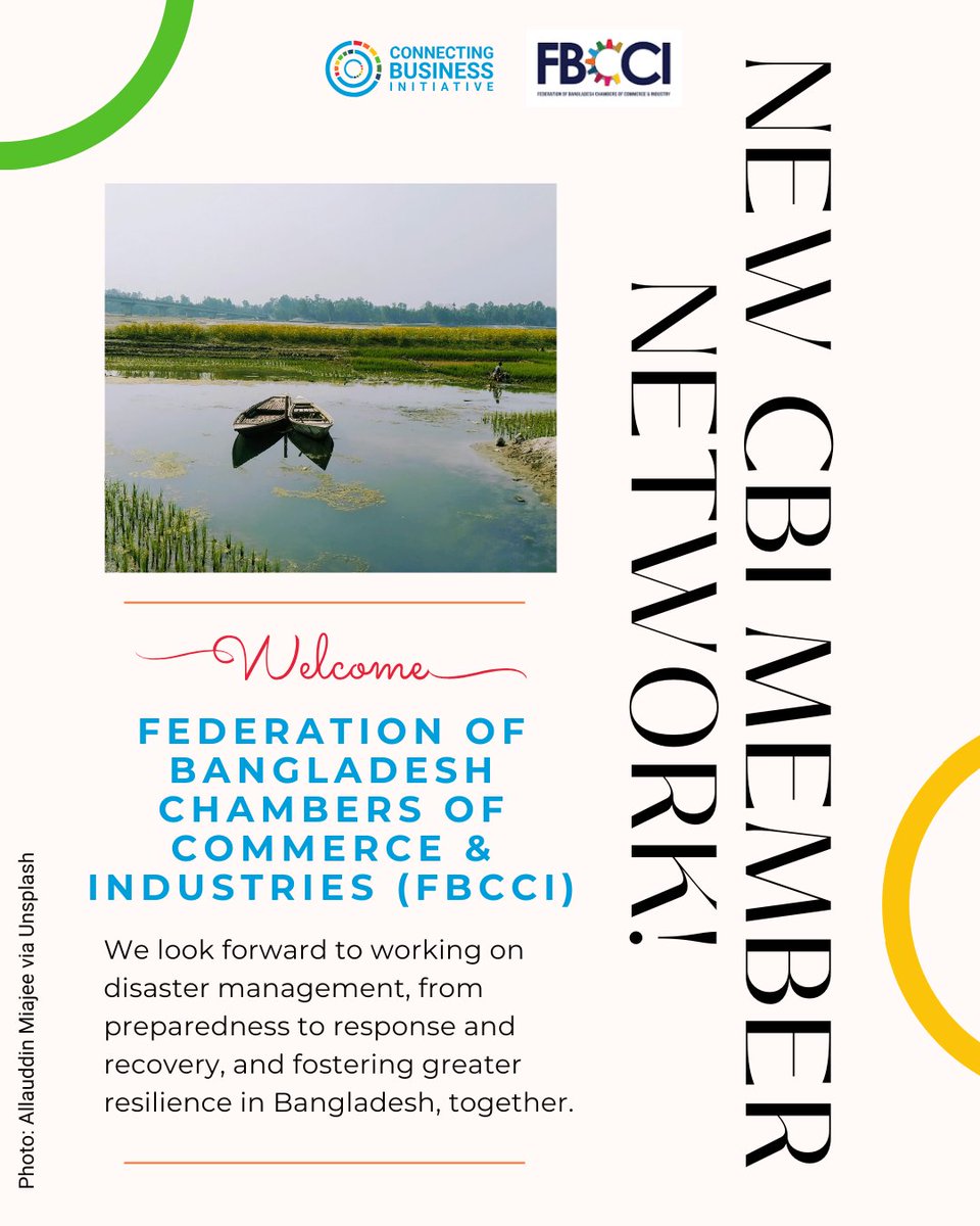 Connecting_biz's tweet photo. ✨We're thrilled to welcome the Federation of Bangladesh Chambers of Commerce and Industry @fbccibd to the CBI community! ✨

🤝 FBCCI are the 22nd CBI Member Network. 

Here's to working on disaster management &amp; fostering resilience, together. https://t.co/thrZjiQNJK