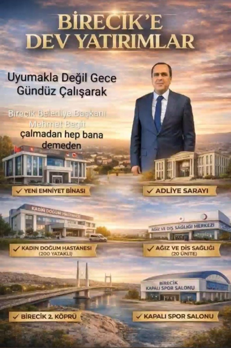 Başta Birecik belediye başkanımız <a href="/mehmetbegit/">Mehmet BEGİT</a> olmak üzere emeği geçen vekillerimize bakanlarımıza il ilçe başkanlarımıza ilçezmize kattıkları yatırımlar için teşekkür ederiz <a href="/Akbirecikresmi/">AK PARTİ BiRECİK</a> <a href="/Birecikbel/">Birecik Belediyesi</a> <a href="/akpartiurfa/">AK PARTİ ŞANLIURFA</a> <a href="/AcilanErol/">Erol Ergin Açılan</a> <a href="/CUMAKARACA10/">CUMA KARACA</a>