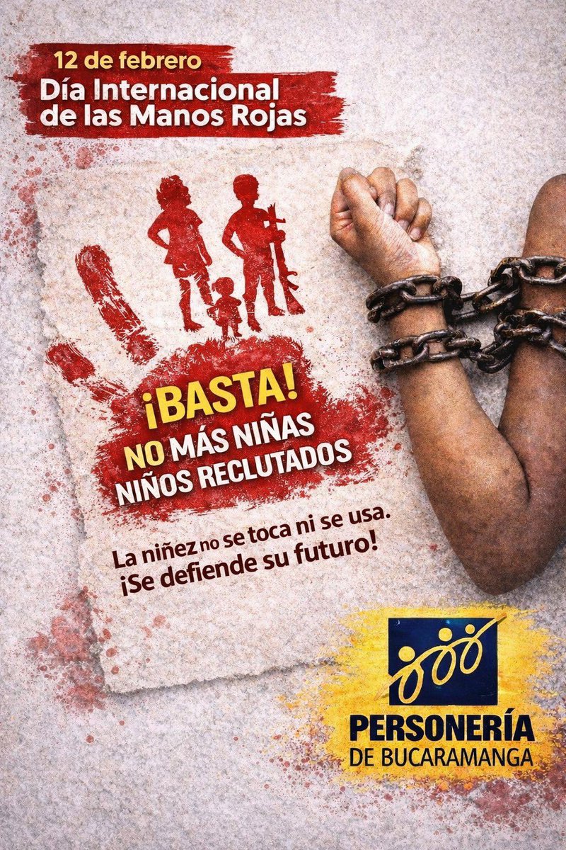Hoy alzamos la voz por la niñez. ✋❤️ Decimos NO al reclutamiento infantil. La infancia se protege, no se utiliza. ¡Defendamos su futuro!
#ManosRojas #NiñezProtegida #NoAlReclutamiento #Bucaramanga #DerechosDeLaNiñez