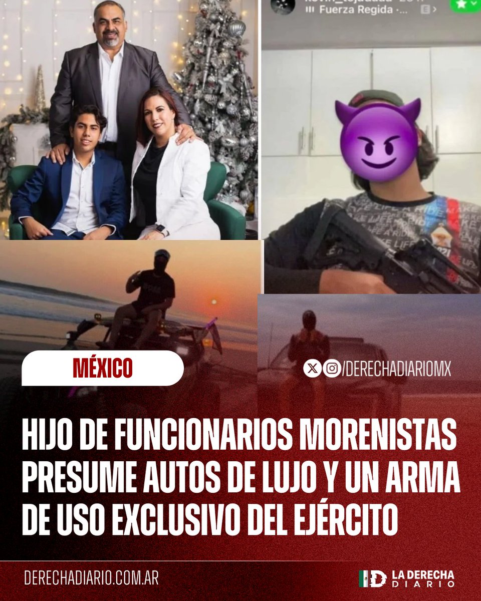 🇲🇽 | NARQUITO: El hijo de dos funcionarios morenistas de Oaxaca presume autos de alta gama, vehículos todoterreno y armas de uso exclusivo del ejército en sus redes sociales, porque aprendió muy bien de sus padres que la "austeridad" solo es para los chairos que votan por Morena.