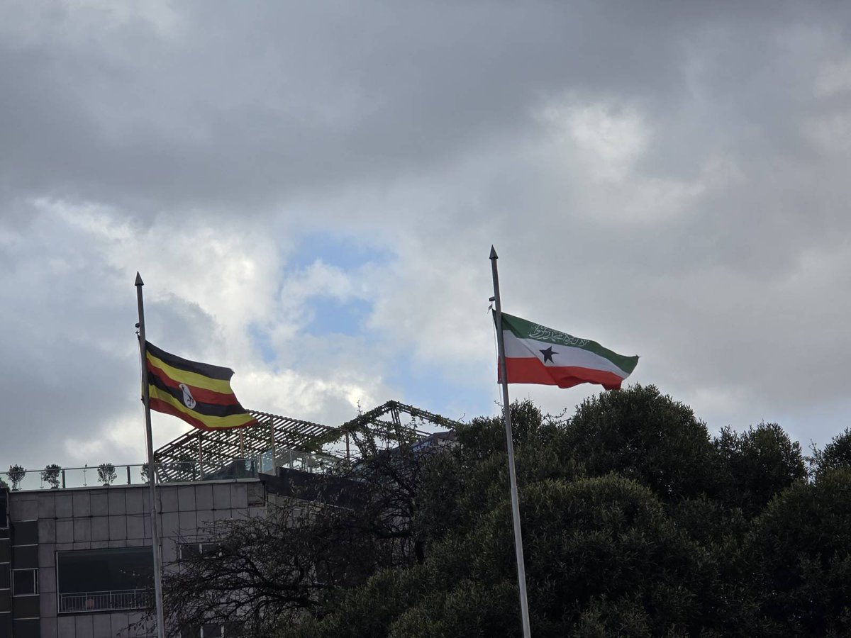 hear_afrika's tweet photo. For the first time, the Somaliland flag is flying outside the African Union Headquarters alongside the flags of other African nations, just ahead of the 39th Ordinary Session of the Assembly of Heads of State and Government set to begin in Addis Ababa on 14 February 2026. https://t.co/3HSqx6Ipjs
