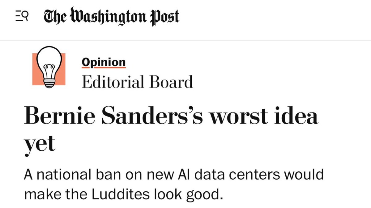 BernieSanders's tweet image. Jeff Bezos is spending $200 billion on AI and robotics.

Jeff Bezos is replacing hundreds of thousands of his workers at Amazon with robots.

Jeff Bezos owns the Washington Post.

What a surprise. The Washington Post doesn’t want a moratorium on AI data centers.