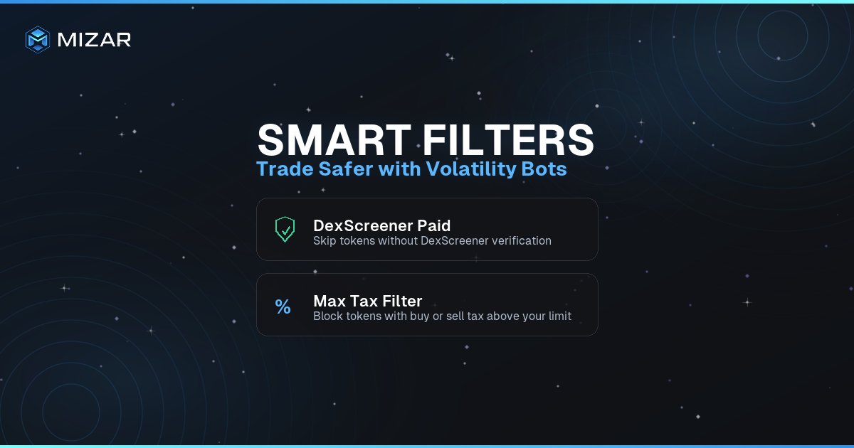 New volatility bot filters just dropped.

🔹 DexScreener Paid — skip tokens that haven't paid for DexScreener
🔹 Max Tax — auto-block tokens with buy or sell tax above your threshold

Less rugs, cleaner entries. ⚡