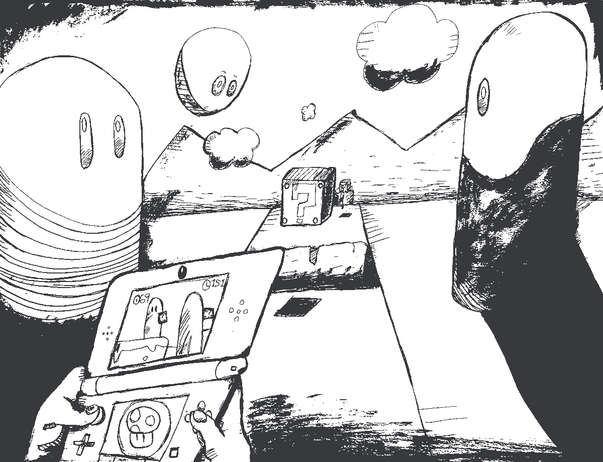 PocketIllust's tweet photo. something I did for my drawing class.   
the piece strayed quite far from the initial concept, though!  
digitally preserved!  
#InkDrawing #ArtAssignment #SuperMario https://t.co/OW5DjdniX0