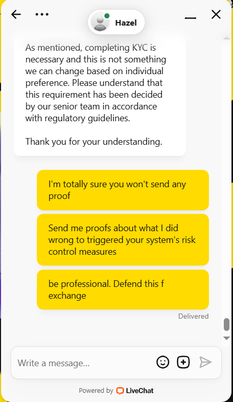 Me obligaron a pasar el KYC para poder retirar mi dinero, cuando el KYC no es obligatorio en ese exchange. Me negué a pasarlo, me dijeron que si no lo pasaba no me darían mi dinero, lo pasé y adivinad qué, se quedaron mi dinero igualmente.

Les pedí pruebas de aquello que me