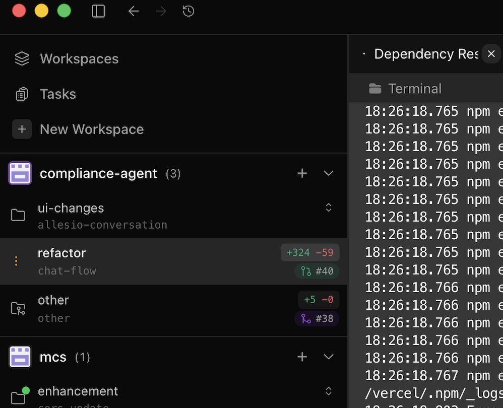 3 features on the same codebase. all building in parallel. zero merge conflicts.

<a href="/superset_sh/">Superset</a> worktrees are black magic

one agent doing refactor (+324 lines)
one on UI changes
one on compliance updates

all isolated. merge when ready.

this is how development should work in