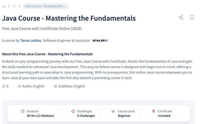 swapnakpanda's tweet photo. 20 Completely FREE Courses for Absolute Beginners:

1. Python
https://t.co/ZImbwUMAn2

2. Java
https://t.co/i3VJObkejw

3. JavaScript
https://t.co/fXW7nta8vB

4. SQL & DBMS
https://t.co/wAGNM50NQi

5. HTML & CSS
https://t.co/kKwwq0q9hU

6. React 19
https://t.co/lsLy5Adya2

7. React Native
https://t.co/X4sXtYHz5F

8. Django
https://t.co/WVK7UJL8DU

9. C#
https://t.co/J9d8SZ0aMA

10. C++
https://t.co/PKie00PenM

11. C
https://t.co/vYn1B4O7eU

12. DSA
https://t.co/lIHpLKDGj4

13. Docker
https://t.co/jGr29AlsJb

14. Kubernetes
https://t.co/WuY2fT7J1B

15. DevOps
https://t.co/DlTa48mu5F

16. Data Analysis
https://t.co/RNcQyU9kUS

17. Data Science
https://t.co/hPXhwTjZWY

18. Machine Learning
https://t.co/5Qa2PdXDWC

19. LLM
https://t.co/ObT406fieo

20. Generative AI
https://t.co/hgJ1GVtiZ8