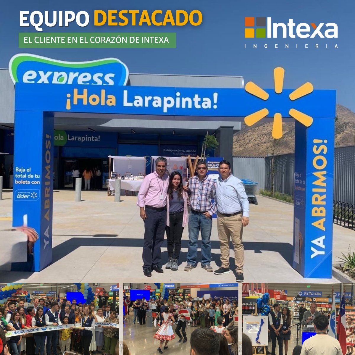 IntexaSA's tweet photo. 🎉Con entusiasmo celebramos la apertura de Lider Express Larapinta, ubicado en la comuna de Lampa.

👏¡Felicitamos a Miguel M., Rubén, María José, Miguel S., Jorge y Mario por su labor, dedicación y compromiso en el desarrollo de este proyecto! https://t.co/zXKHYJzpdk