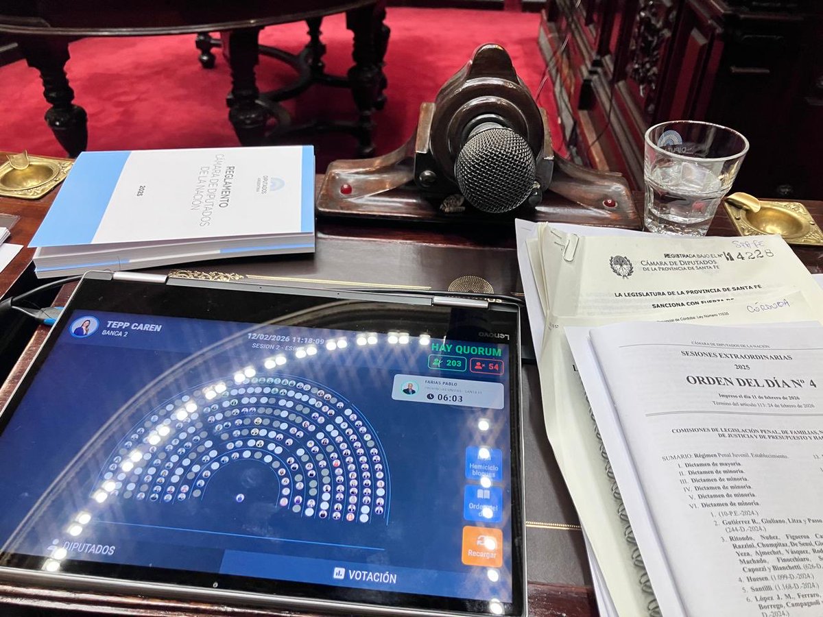 Ya estamos en la primera sesión extraordinaria del año. Hoy vamos a tratar la Reforma del Régimen Penal Juvenil y el Acuerdo de comercio entre el Mercosur y la Unión Europea.

Podes seguirla en vivo acá youtube.com/live/HugsOqwPs…